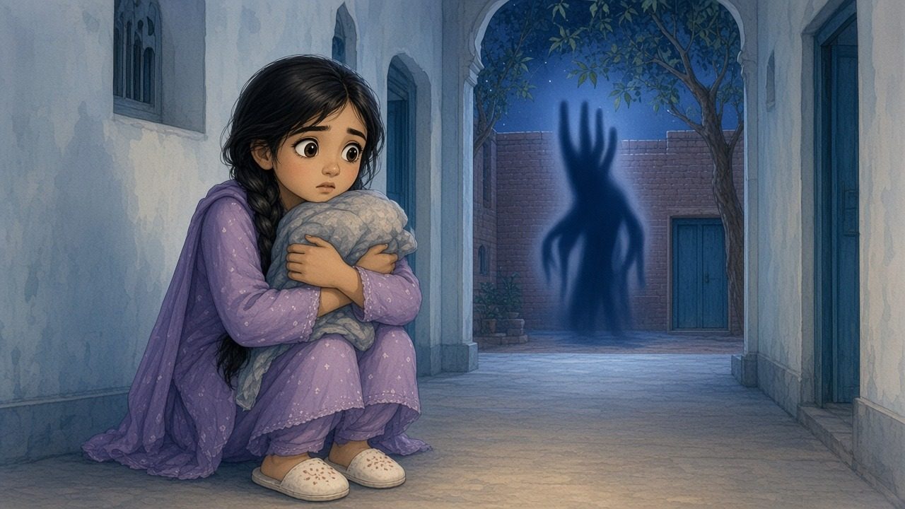 In her imagination a tall thin bluish shadow with long fingers waits at the end of the hall while Zoya clutches her quilt.